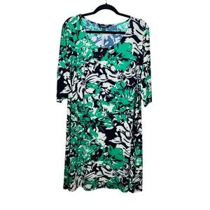 Roz Ali Fit Flare Dress Womens 1X Green‎ White Black Stretch New Classy Curvy